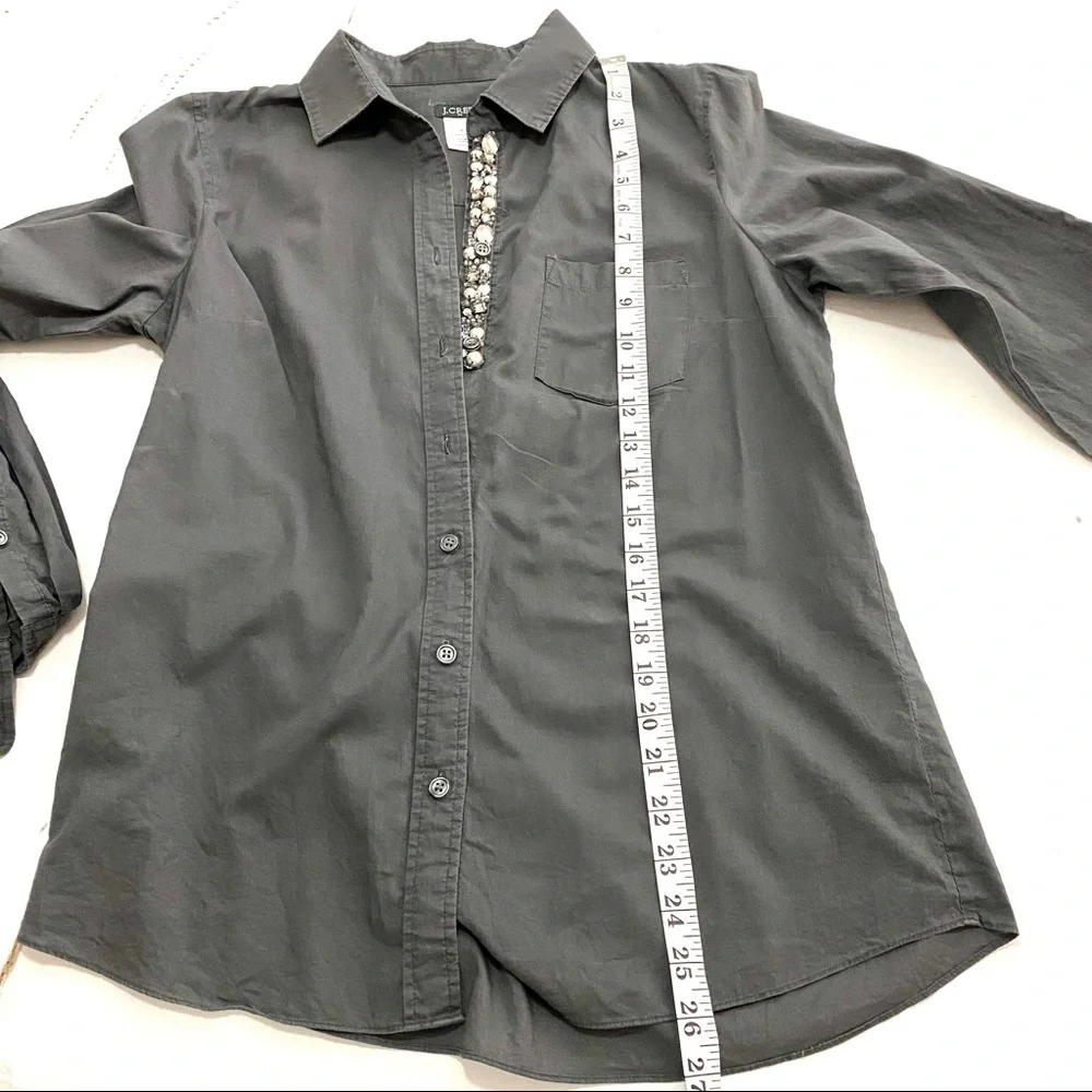 J. Crew Gray Cotton Embellished Button-front Shirt Small Officecore Work Career